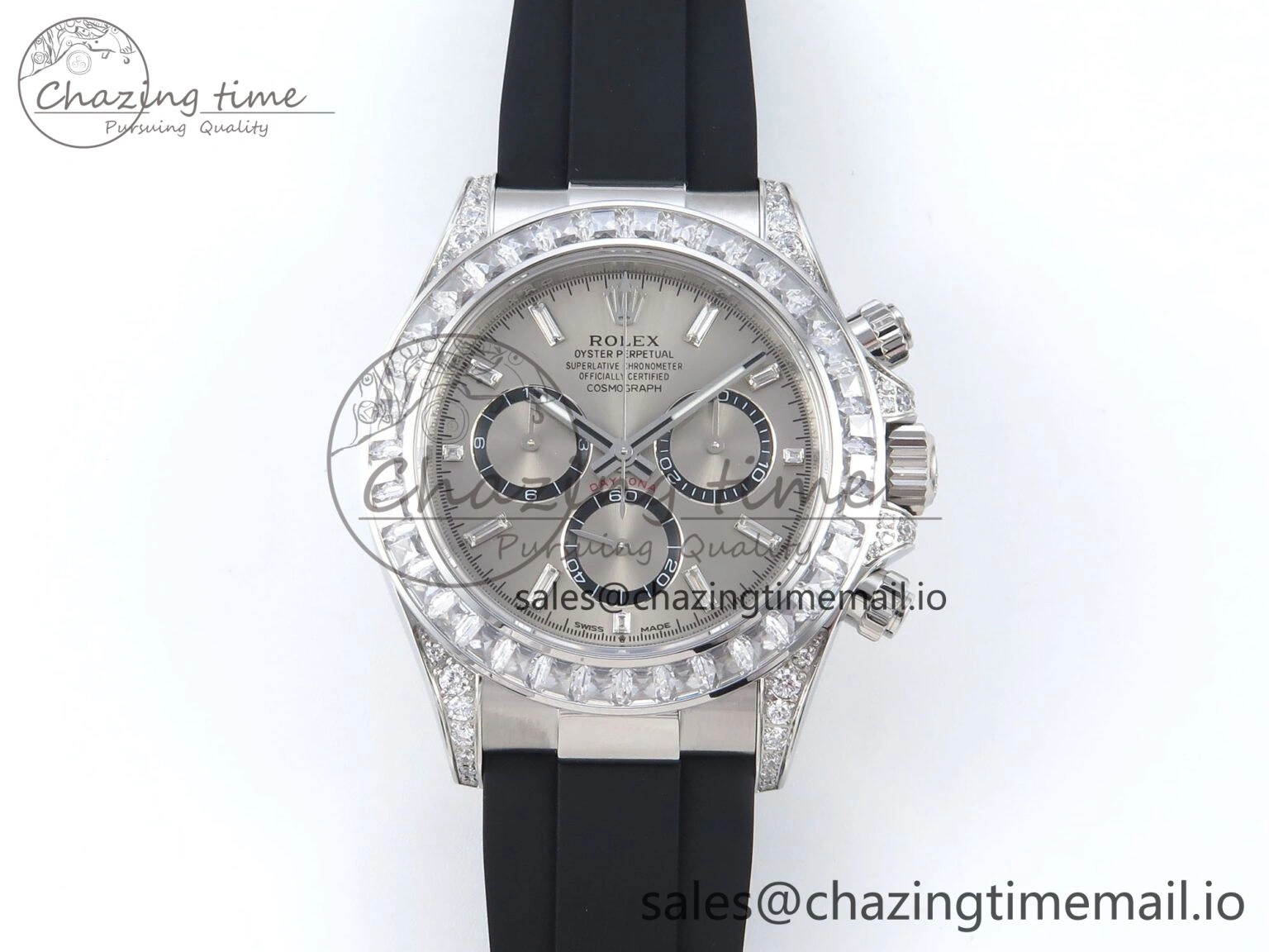 Attractive Daytona 126539TBR EWEF 1:1 Best Edition 904L Steel Gray Crystal Dial Diamonds Bezel on Black Rubber Strap SH 466