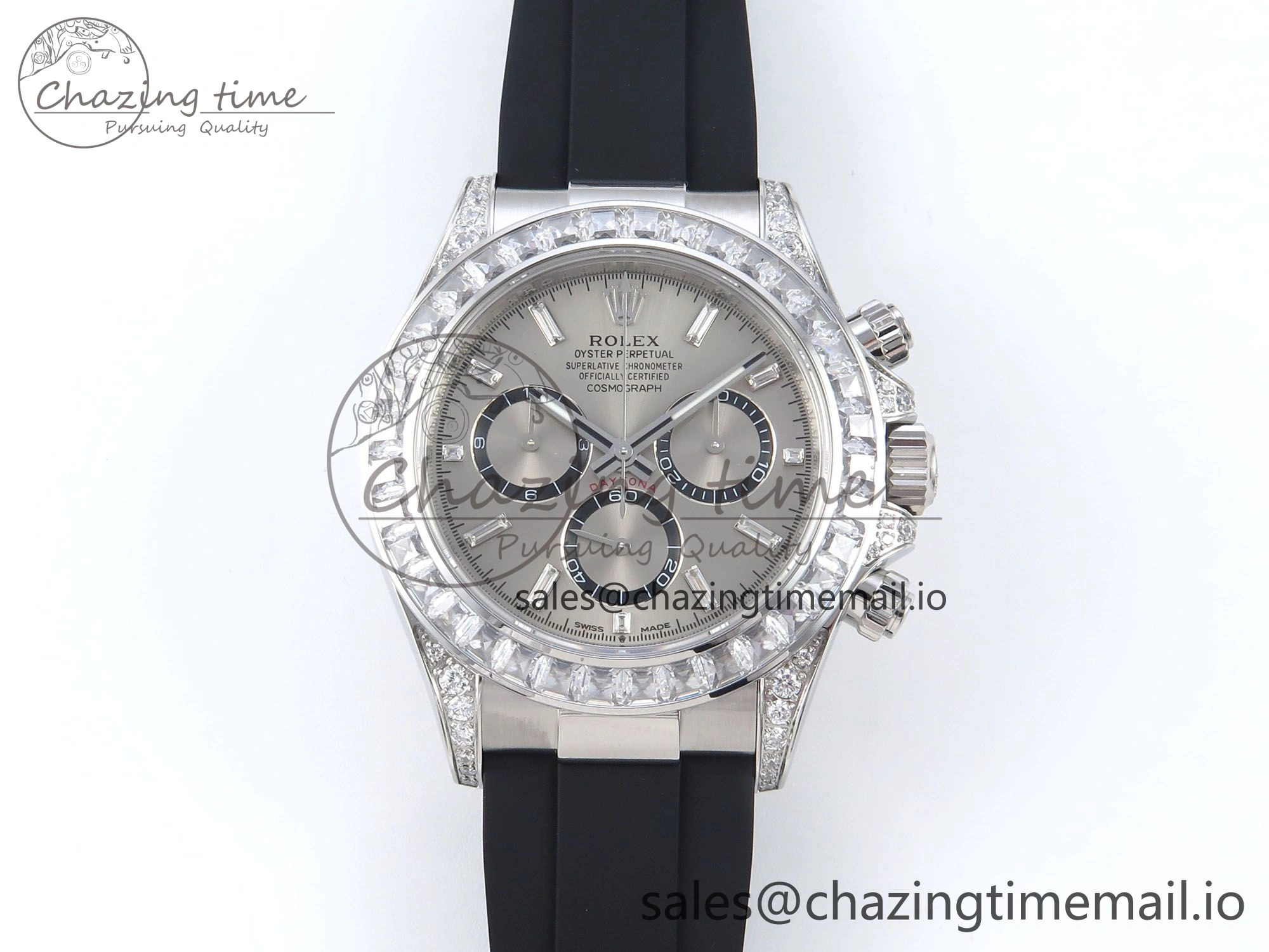 Attractive Daytona 126539TBR EWEF 1:1 Best Edition 904L Steel Gray Crystal Dial Diamonds Bezel on Black Rubber Strap SH 466