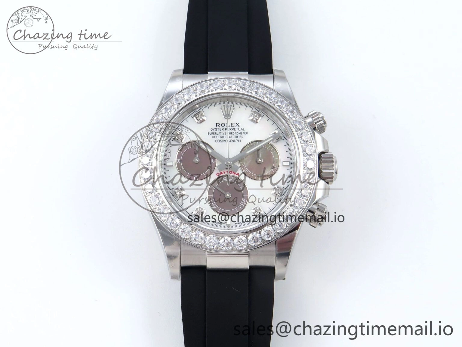 Daytona 126589RBR EWEF 1:1 Best Edition 904L Steel White MOP Dial Diamonds Bezel on Black Rubber Strap SH Stylish 467