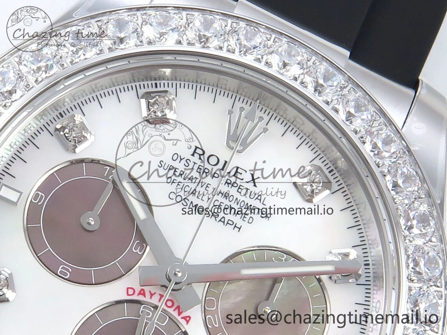 Daytona 126589RBR EWEF 1:1 Best Edition 904L Steel White MOP Dial Diamonds Bezel on Black Rubber Strap SH Stylish 467