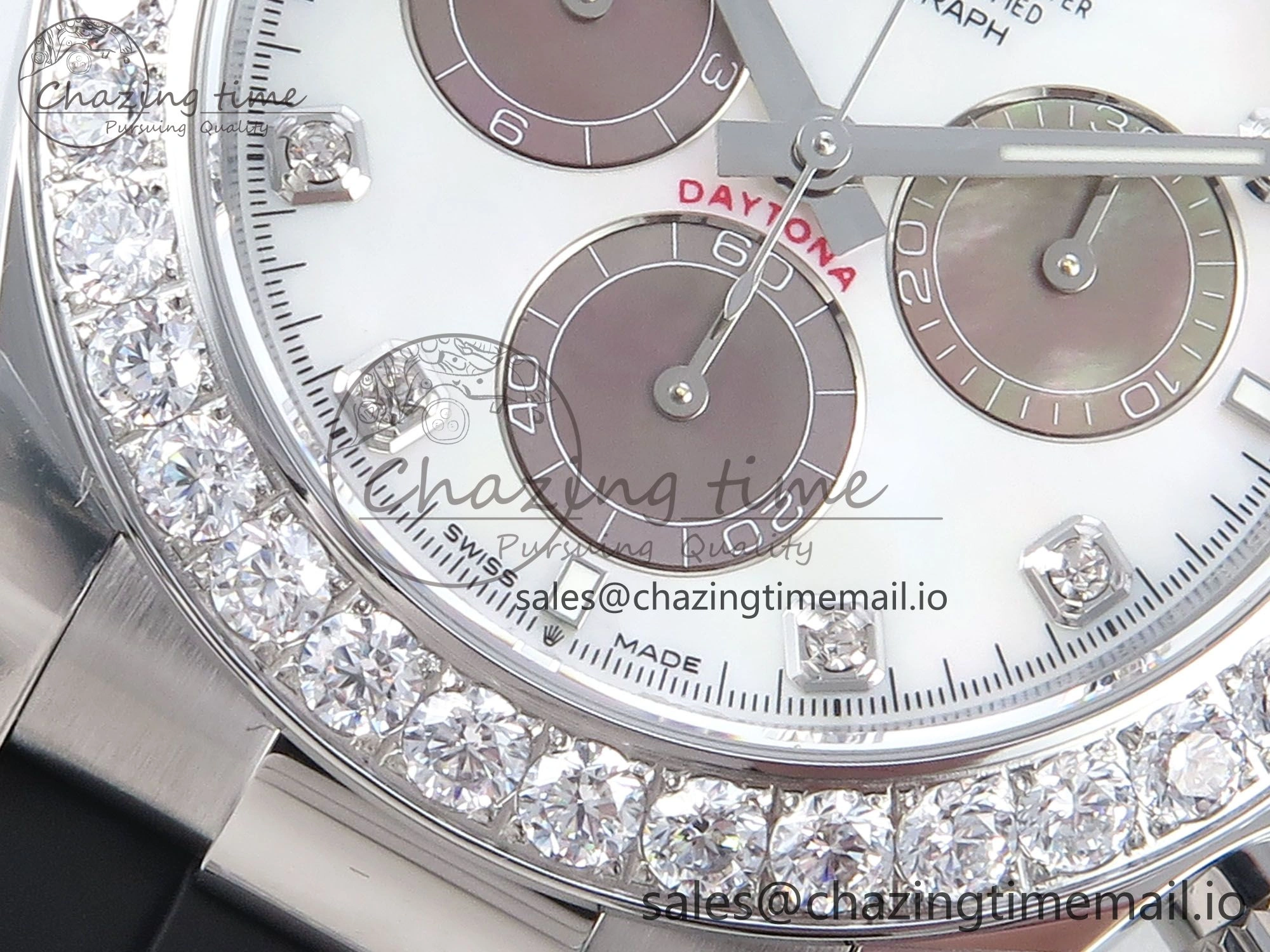Daytona 126589RBR EWEF 1:1 Best Edition 904L Steel White MOP Dial Diamonds Bezel on Black Rubber Strap SH Stylish 467