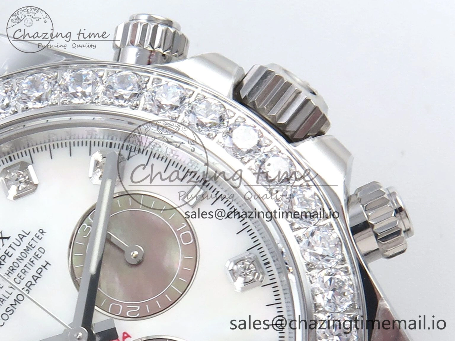 Daytona 126589RBR EWEF 1:1 Best Edition 904L Steel White MOP Dial Diamonds Bezel on Black Rubber Strap SH Stylish 467