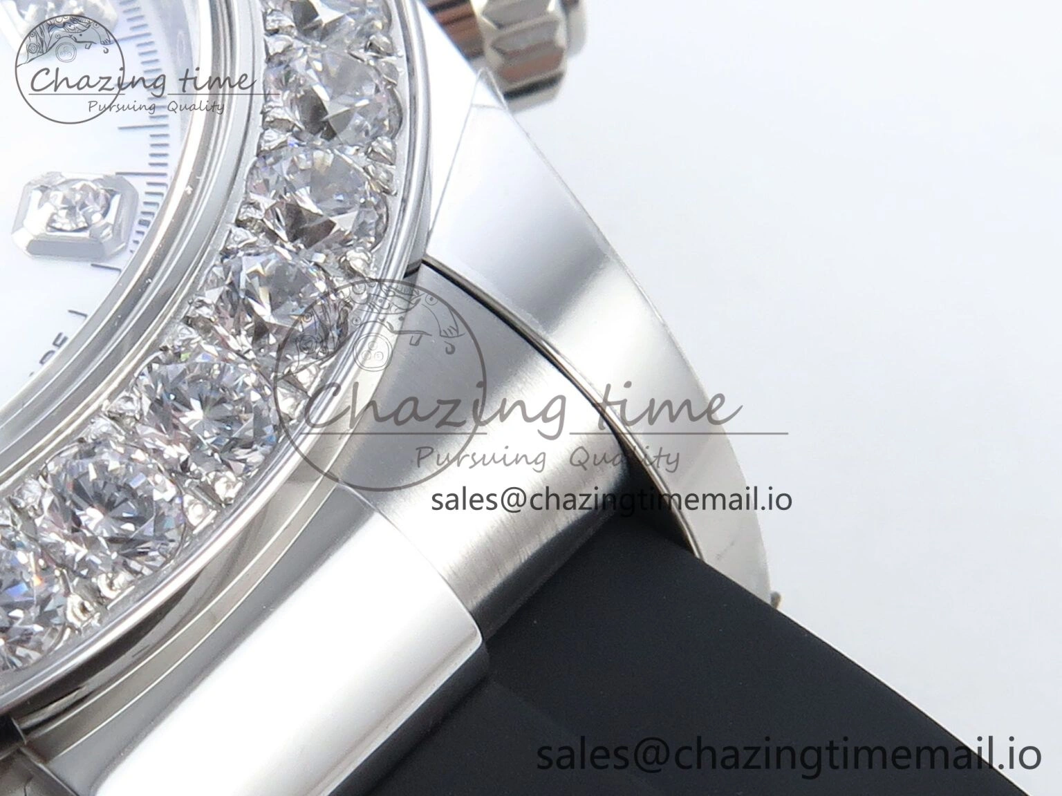 Daytona 126589RBR EWEF 1:1 Best Edition 904L Steel White MOP Dial Diamonds Bezel on Black Rubber Strap SH Stylish 467