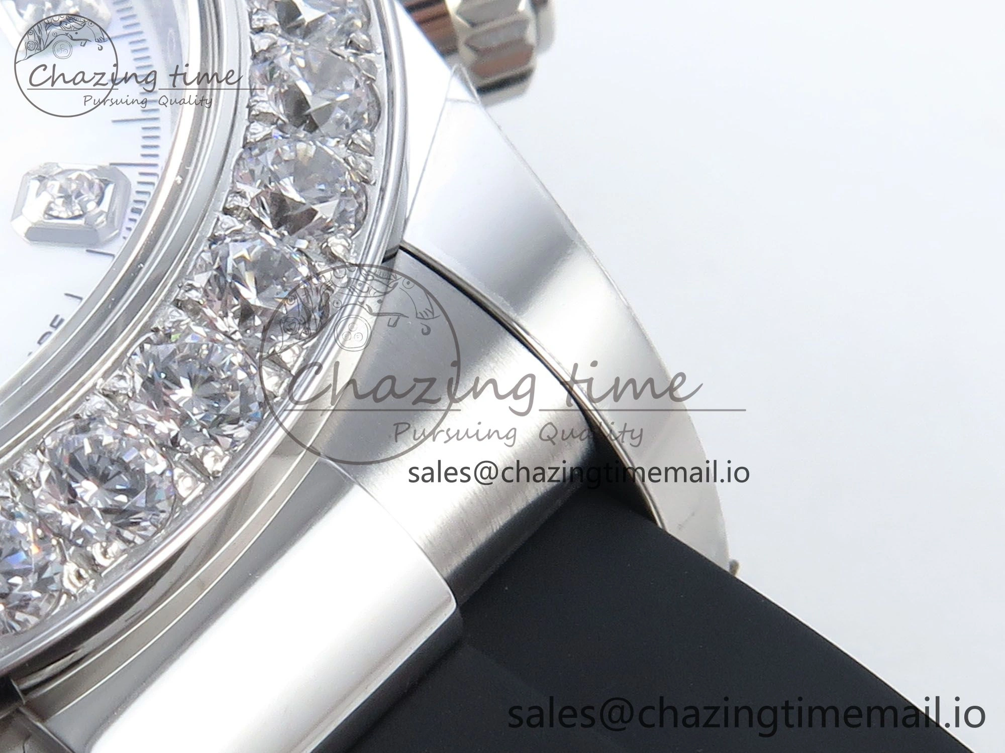 Daytona 126589RBR EWEF 1:1 Best Edition 904L Steel White MOP Dial Diamonds Bezel on Black Rubber Strap SH Stylish 467