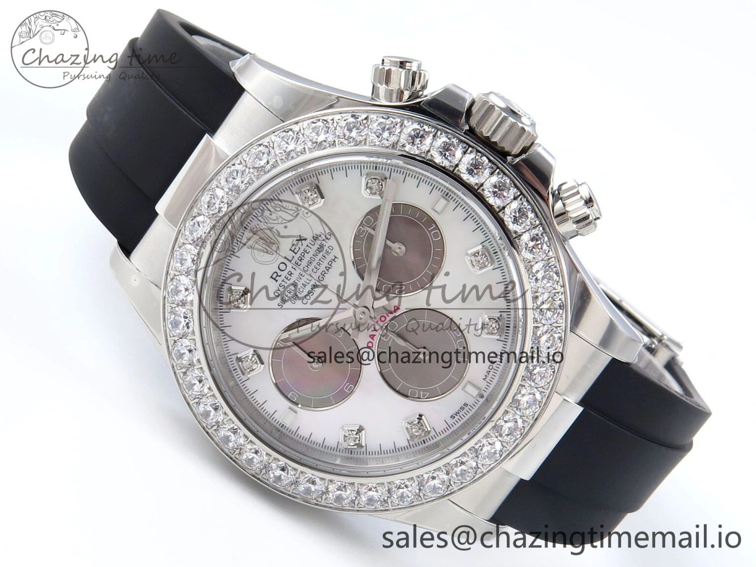 Daytona 126589RBR EWEF 1:1 Best Edition 904L Steel White MOP Dial Diamonds Bezel on Black Rubber Strap SH Stylish 467