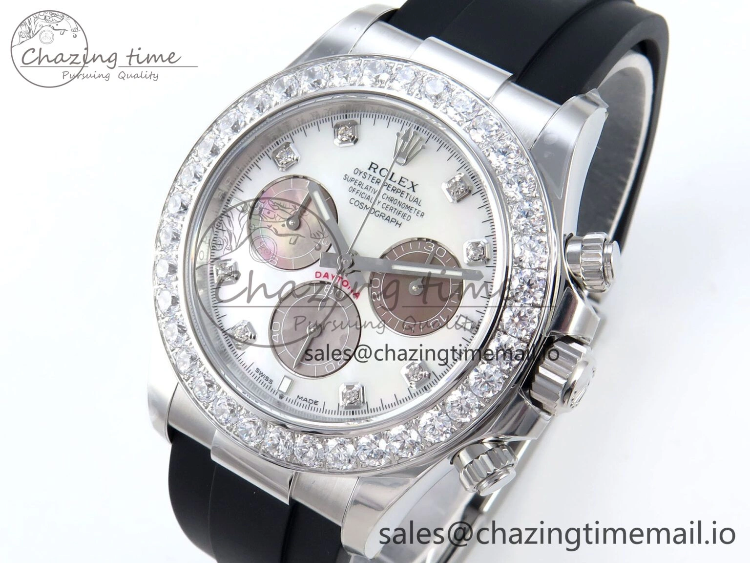 Daytona 126589RBR EWEF 1:1 Best Edition 904L Steel White MOP Dial Diamonds Bezel on Black Rubber Strap SH Stylish 467
