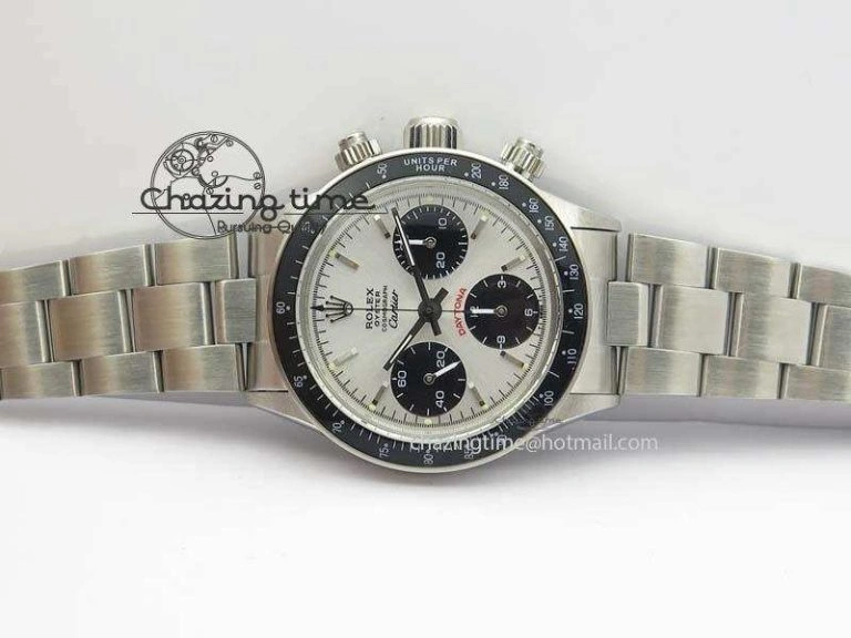 SportInspired Daytona 6263 SS White Black Dial Black Tachymeter Bezel On SS Bracelet Venus 3858