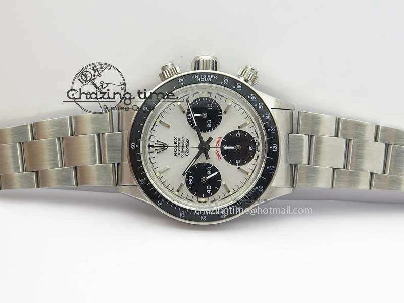 SportInspired Daytona 6263 SS White Black Dial Black Tachymeter Bezel On SS Bracelet Venus 3858