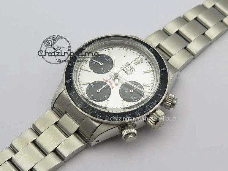 SportInspired Daytona 6263 SS White Black Dial Black Tachymeter Bezel On SS Bracelet Venus 3858