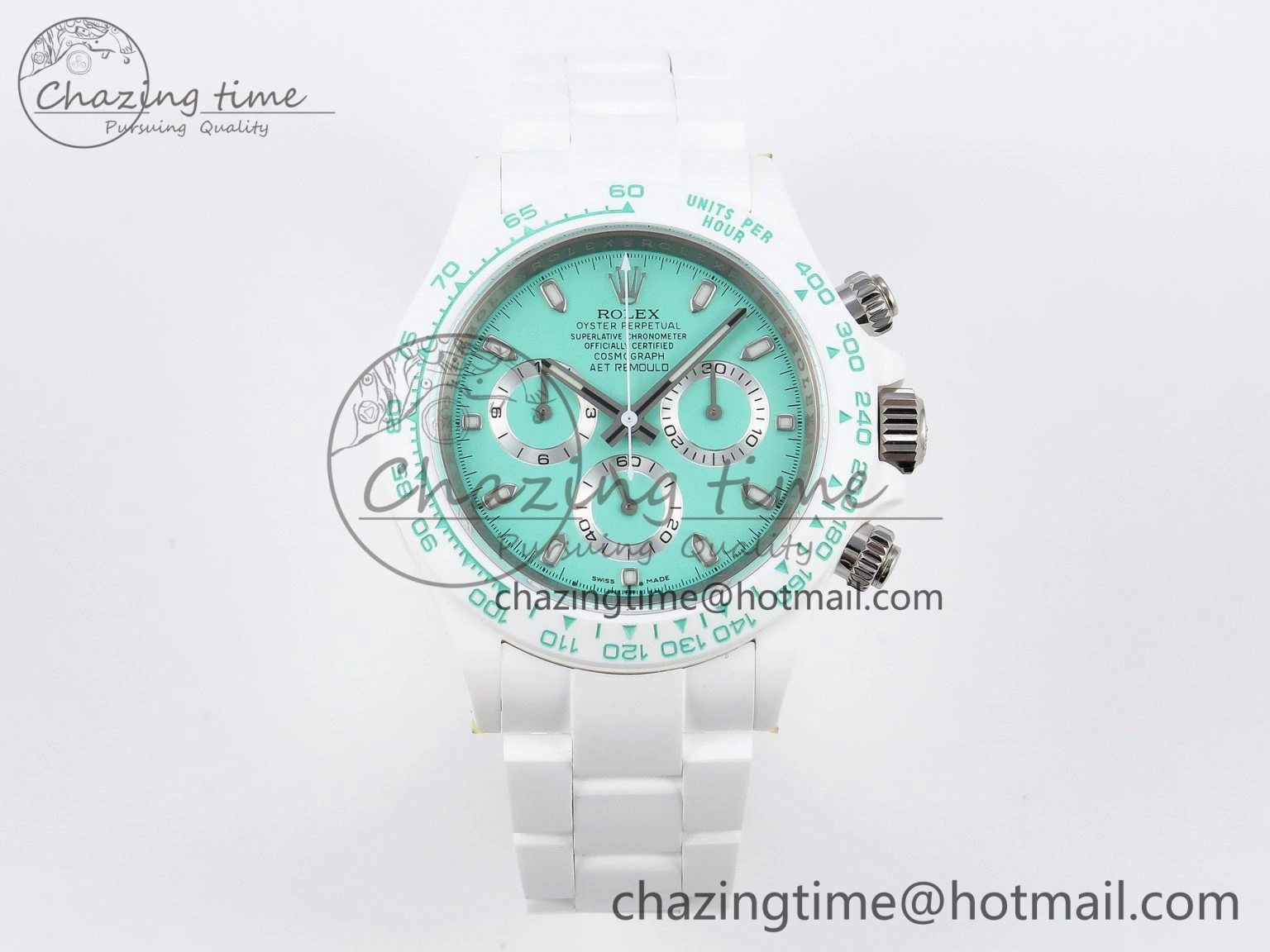 Daytona AET White Ceramic Case and Bracelet Avocado Green Dial SA4130 V Durable 1890