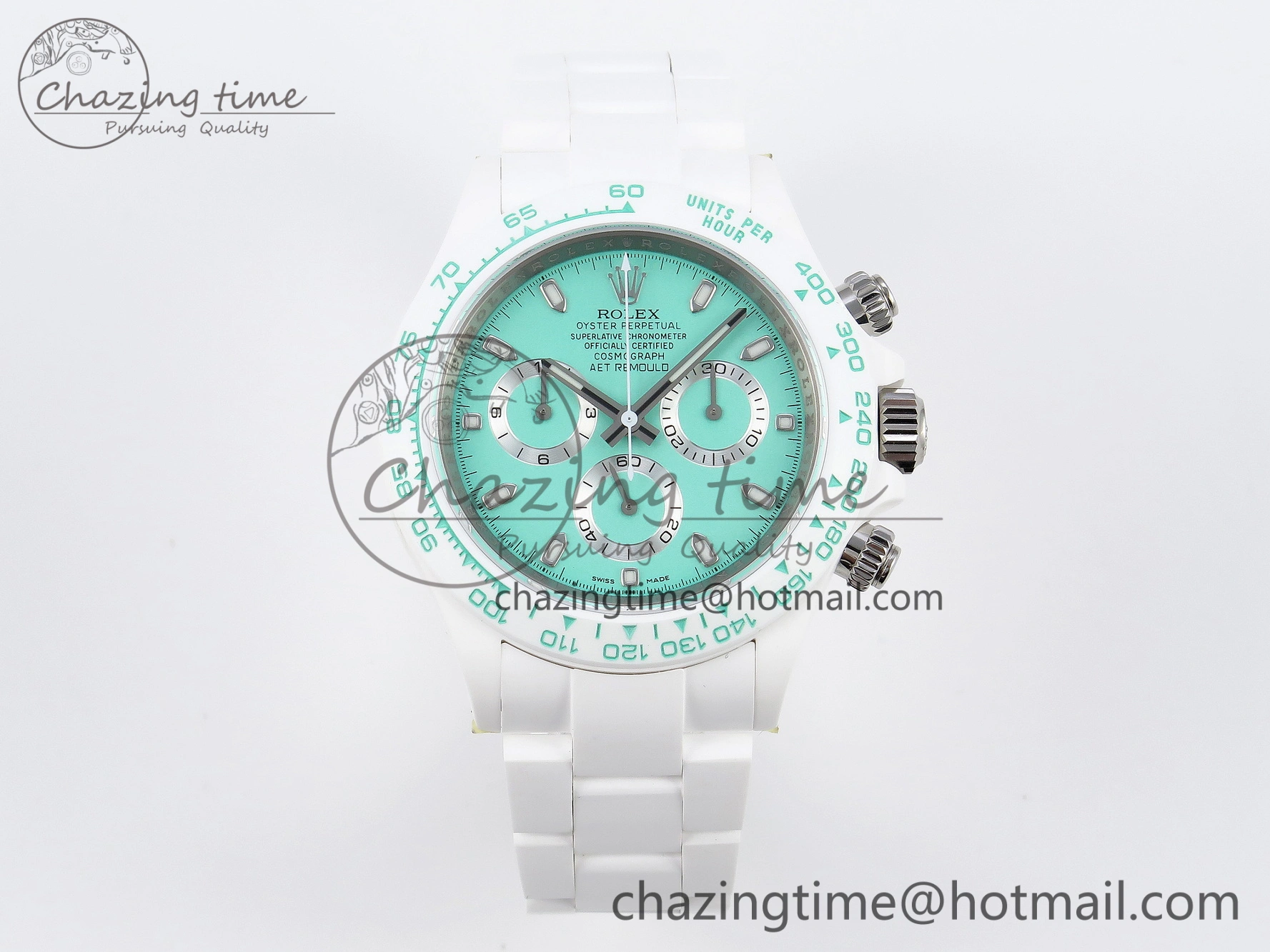 Daytona AET White Ceramic Case and Bracelet Avocado Green Dial SA4130 V Durable 1890