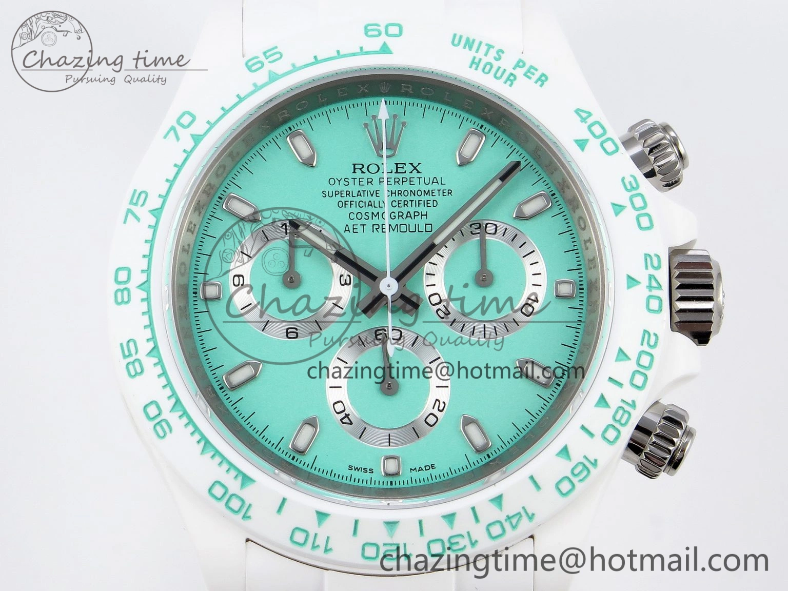 Daytona AET White Ceramic Case and Bracelet Avocado Green Dial SA4130 V Durable 1890