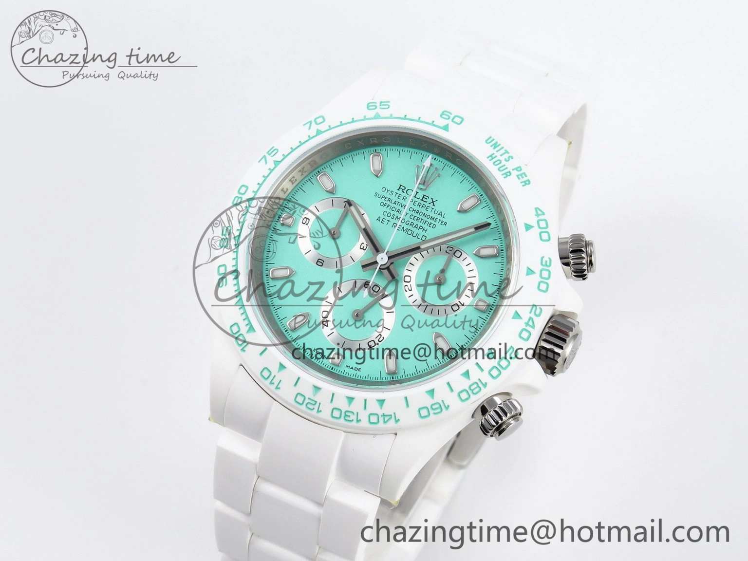 Daytona AET White Ceramic Case and Bracelet Avocado Green Dial SA4130 V Durable 1890