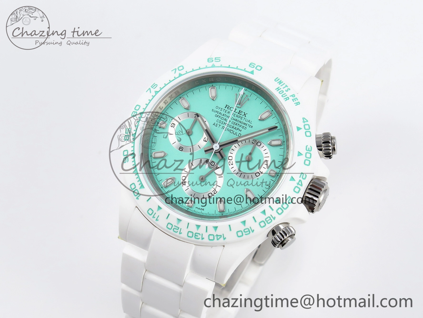 Daytona AET White Ceramic Case and Bracelet Avocado Green Dial SA4130 V Durable 1890