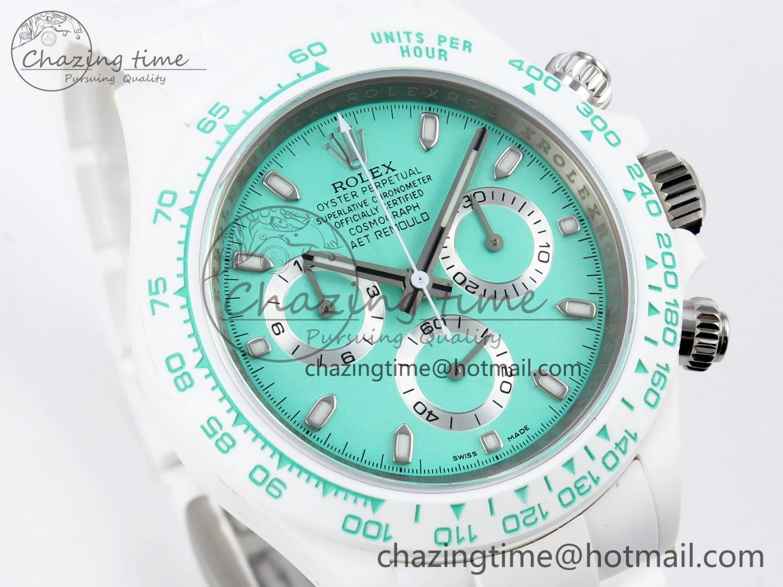 Daytona AET White Ceramic Case and Bracelet Avocado Green Dial SA4130 V Durable 1890