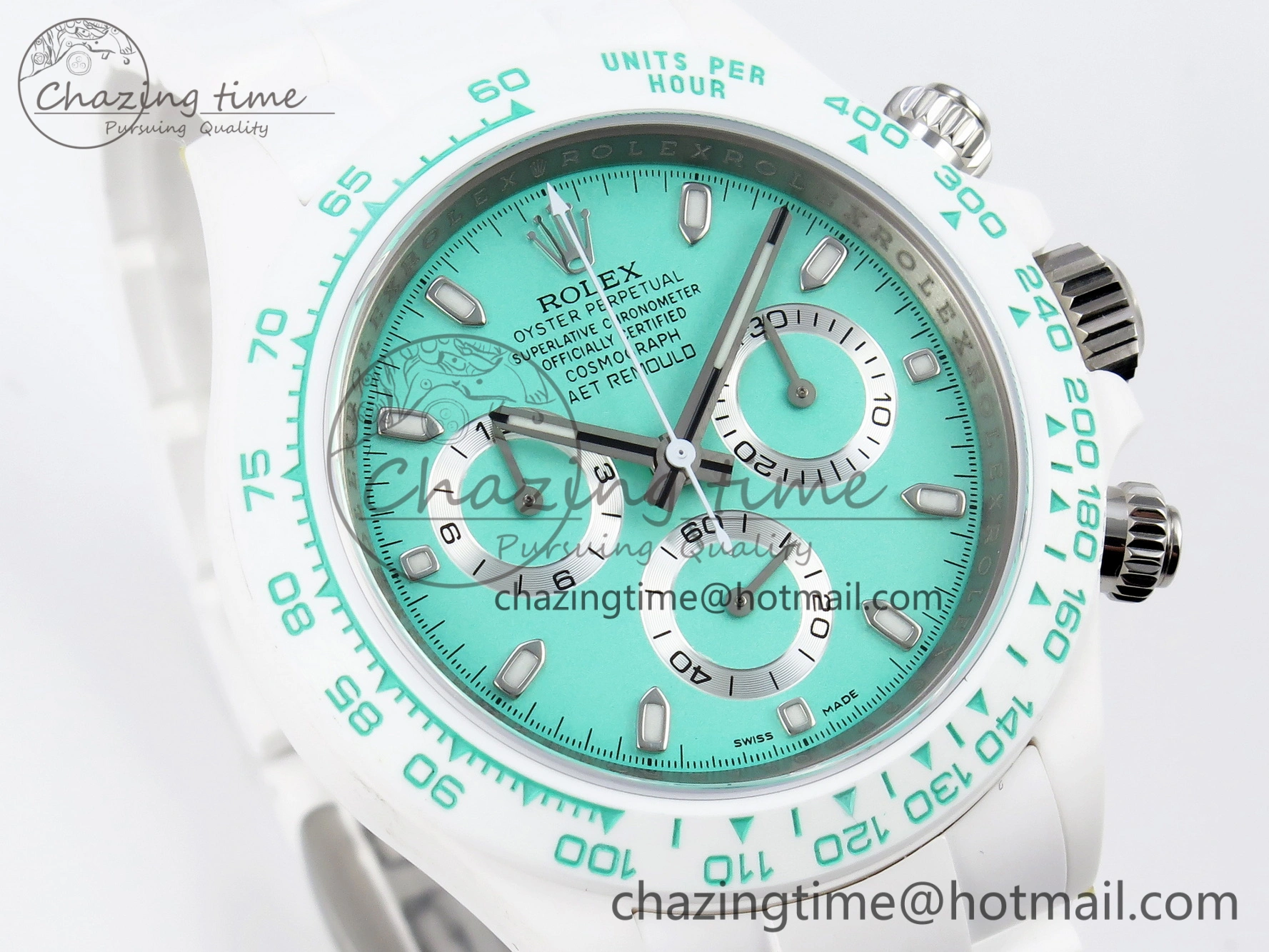 Daytona AET White Ceramic Case and Bracelet Avocado Green Dial SA4130 V Durable 1890