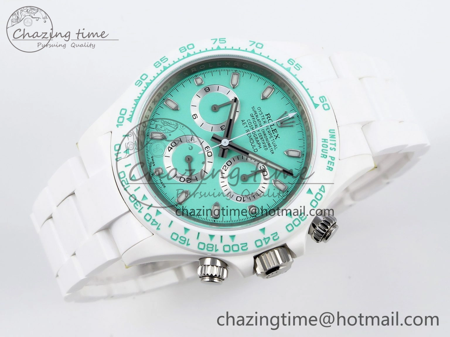 Daytona AET White Ceramic Case and Bracelet Avocado Green Dial SA4130 V Durable 1890