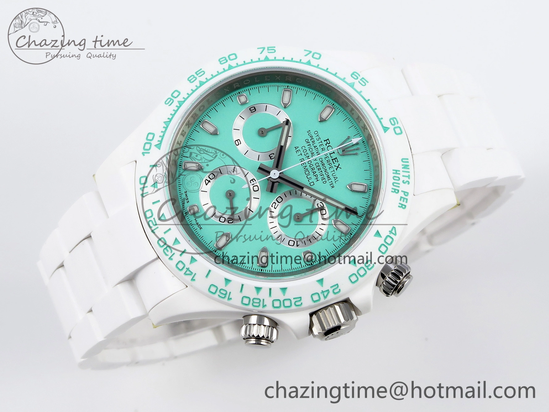Daytona AET White Ceramic Case and Bracelet Avocado Green Dial SA4130 V Durable 1890