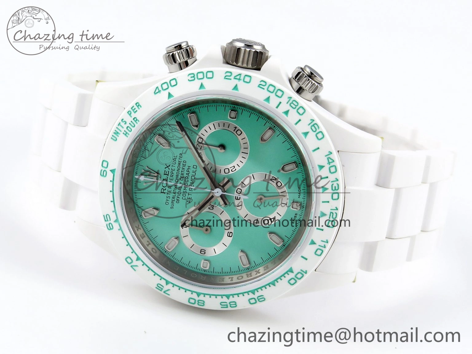 Daytona AET White Ceramic Case and Bracelet Avocado Green Dial SA4130 V Durable 1890
