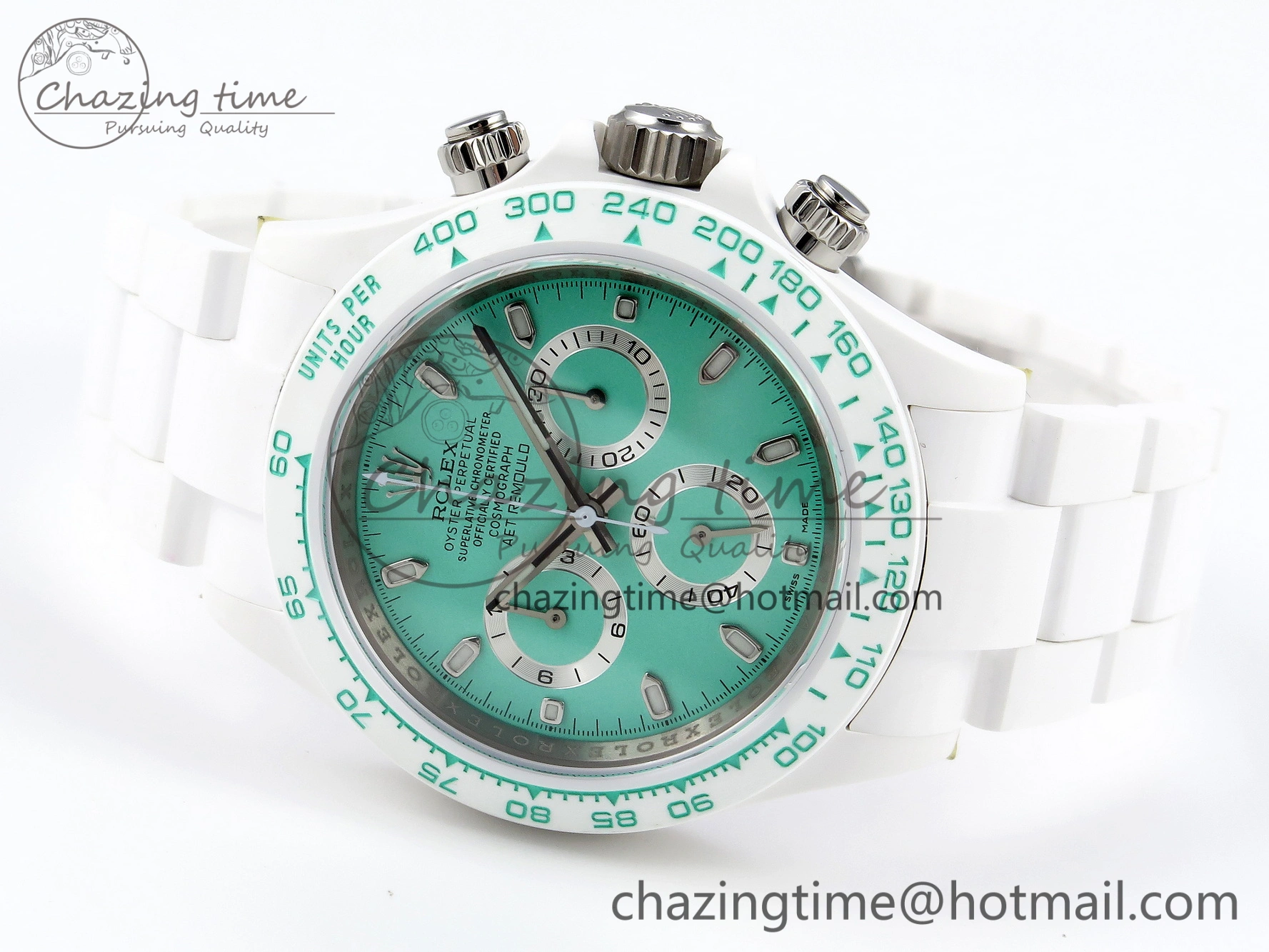 Daytona AET White Ceramic Case and Bracelet Avocado Green Dial SA4130 V Durable 1890