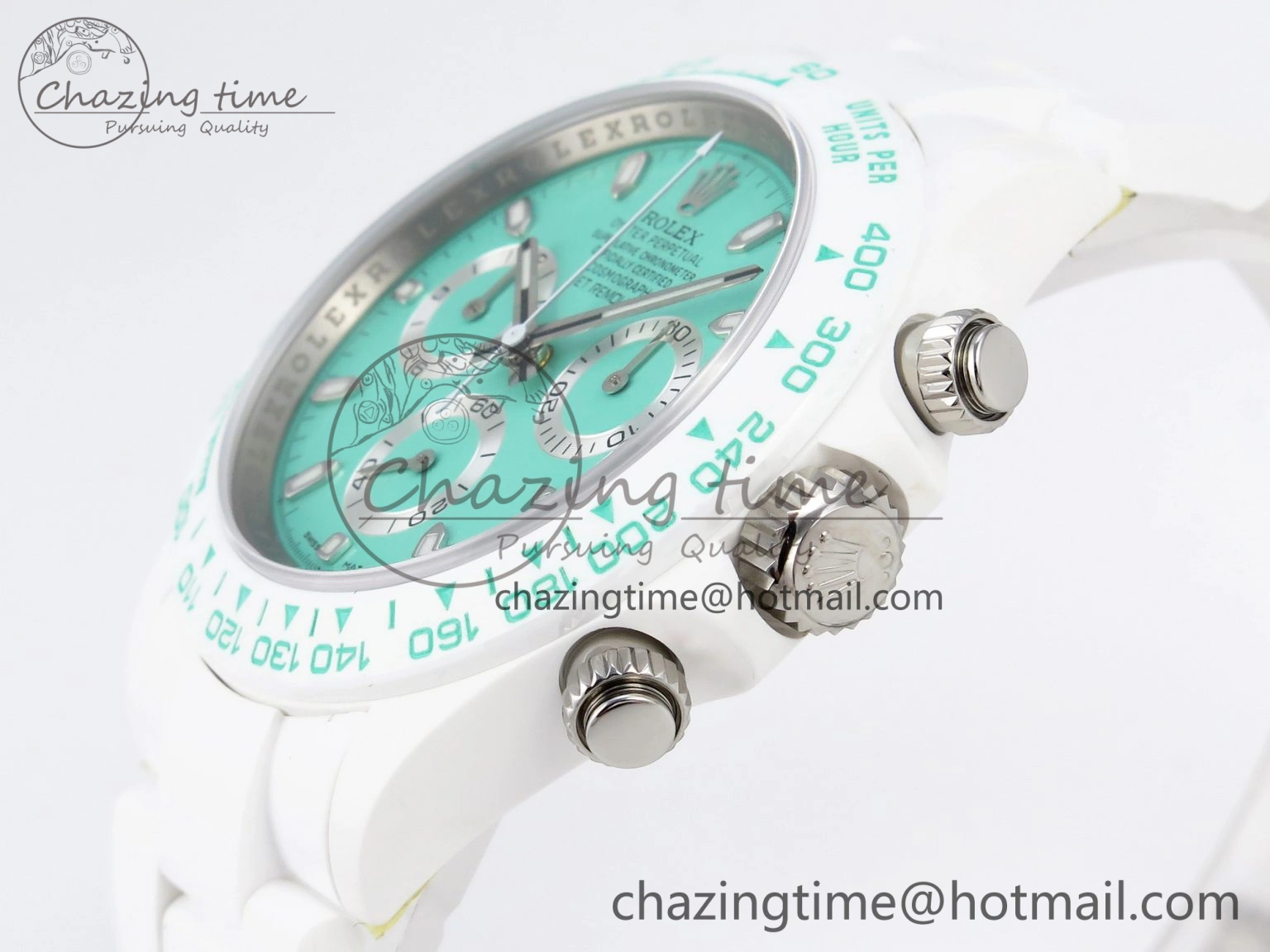 Daytona AET White Ceramic Case and Bracelet Avocado Green Dial SA4130 V Durable 1890
