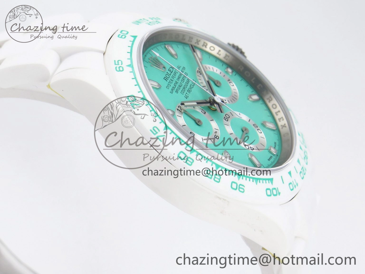 Daytona AET White Ceramic Case and Bracelet Avocado Green Dial SA4130 V Durable 1890