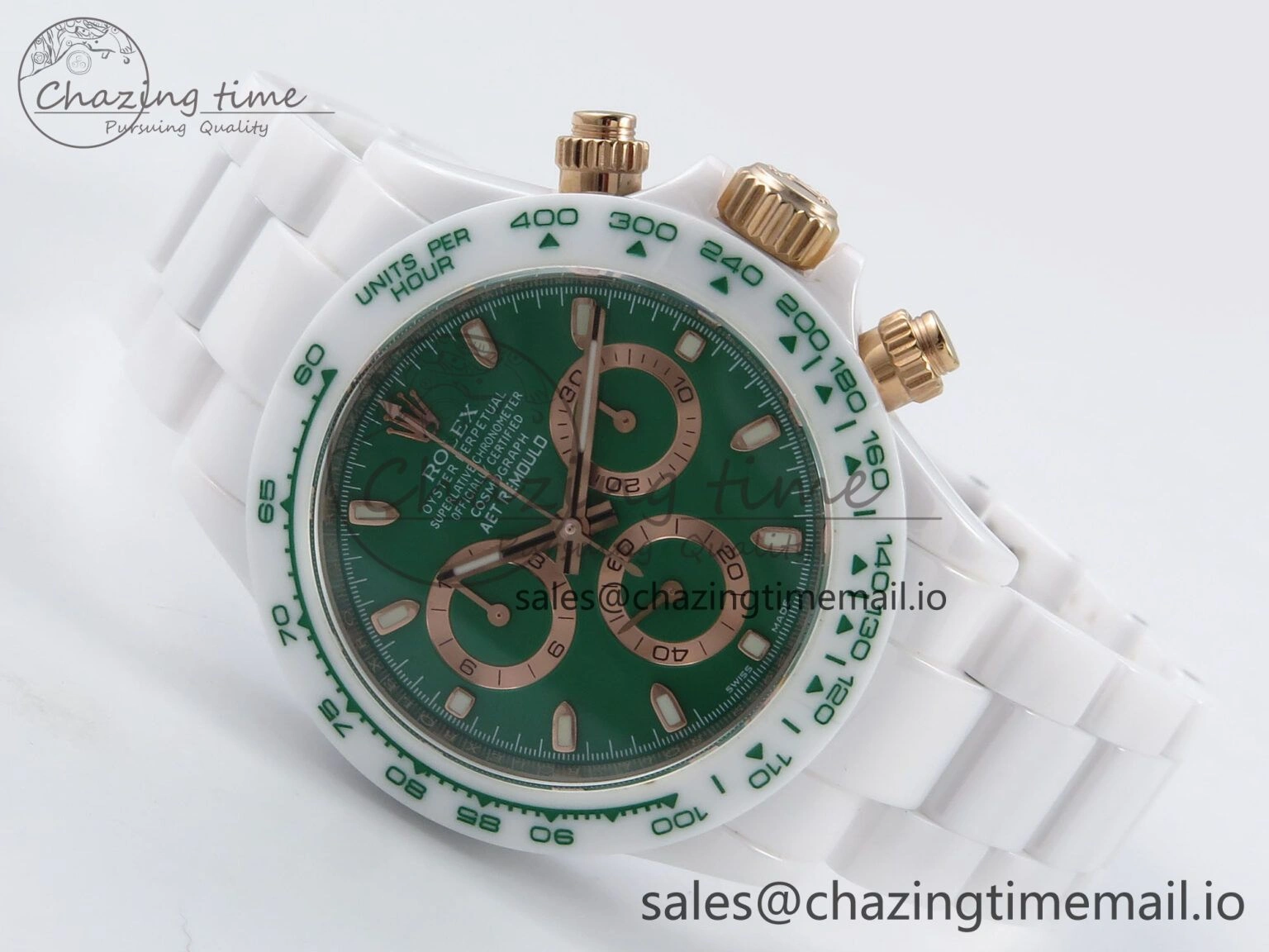 QuickDry Daytona AET White Ceramic Case and Bracelet Green Dial N6F Best Edition SA 1193