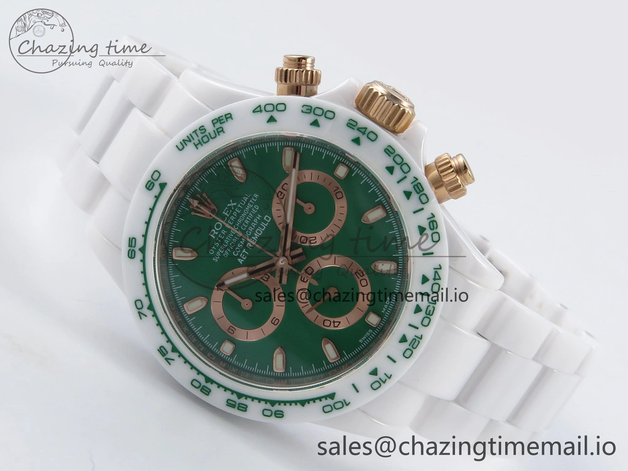 QuickDry Daytona AET White Ceramic Case and Bracelet Green Dial N6F Best Edition SA 1193