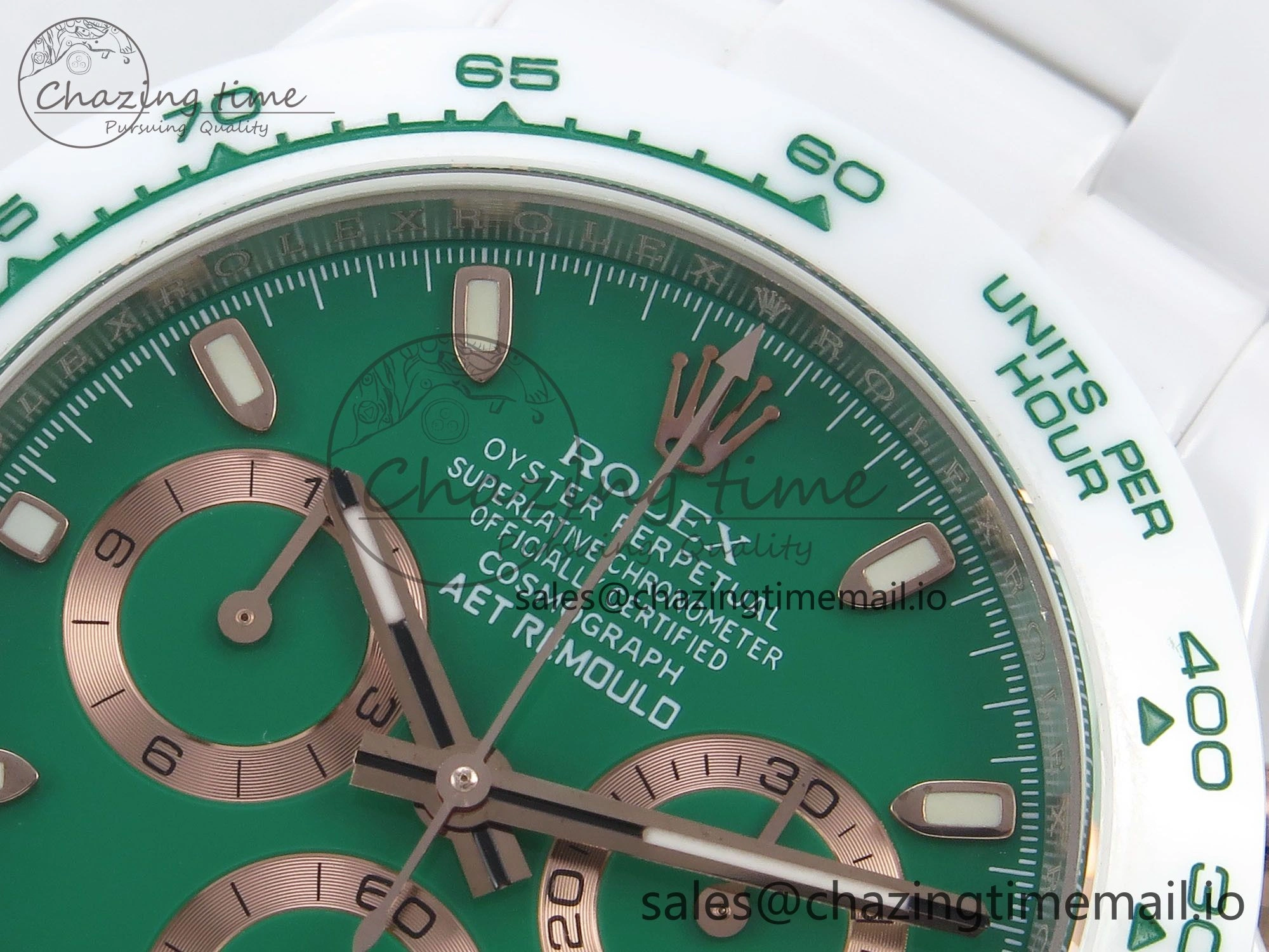 QuickDry Daytona AET White Ceramic Case and Bracelet Green Dial N6F Best Edition SA 1193