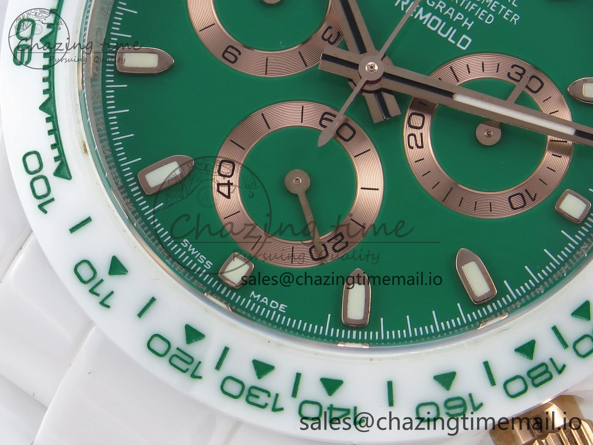 QuickDry Daytona AET White Ceramic Case and Bracelet Green Dial N6F Best Edition SA 1193