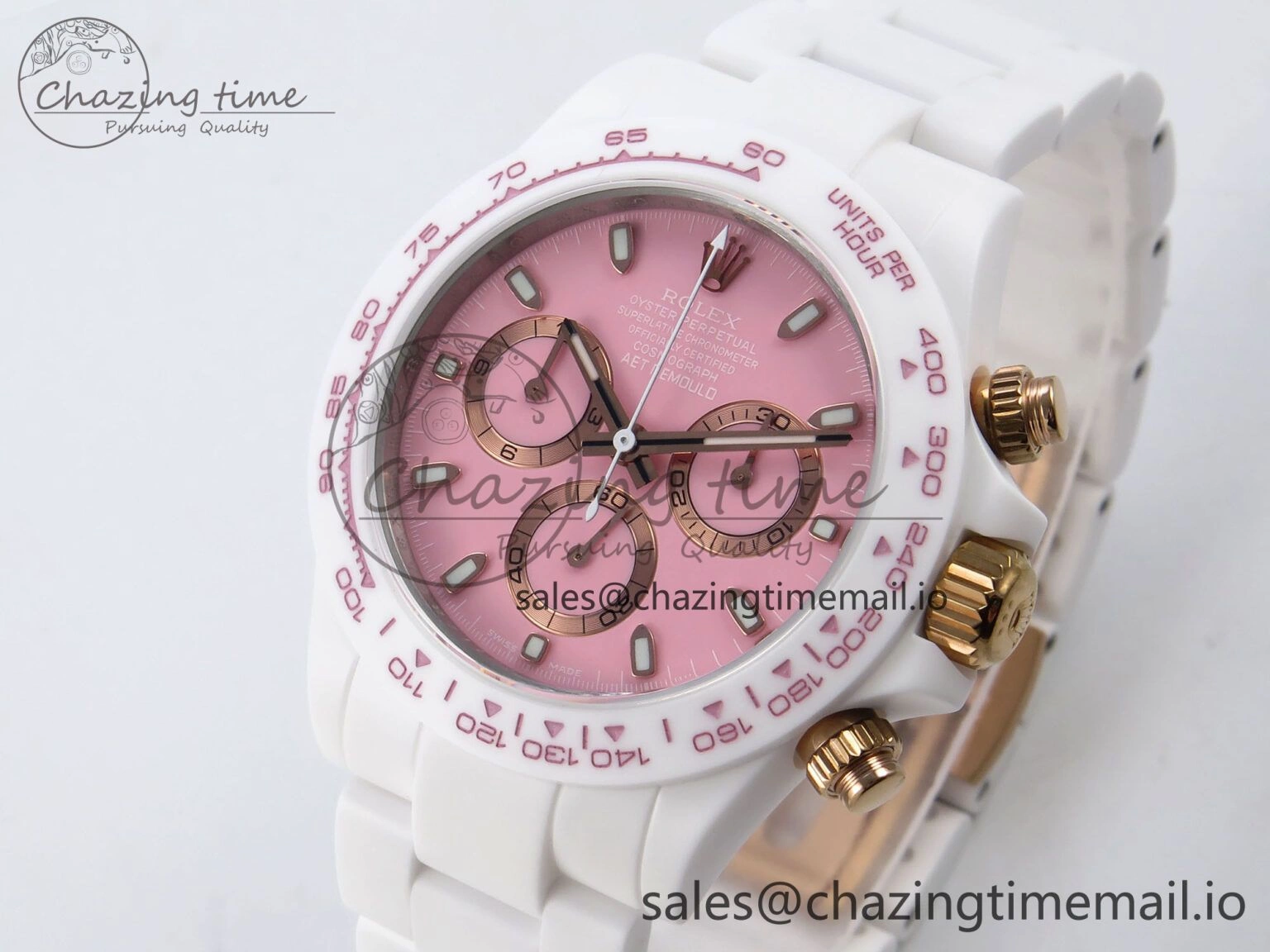 Daytona AET White Ceramic Case and Bracelet Pink Dial N6F Best Edition SA SoftTouch 1196