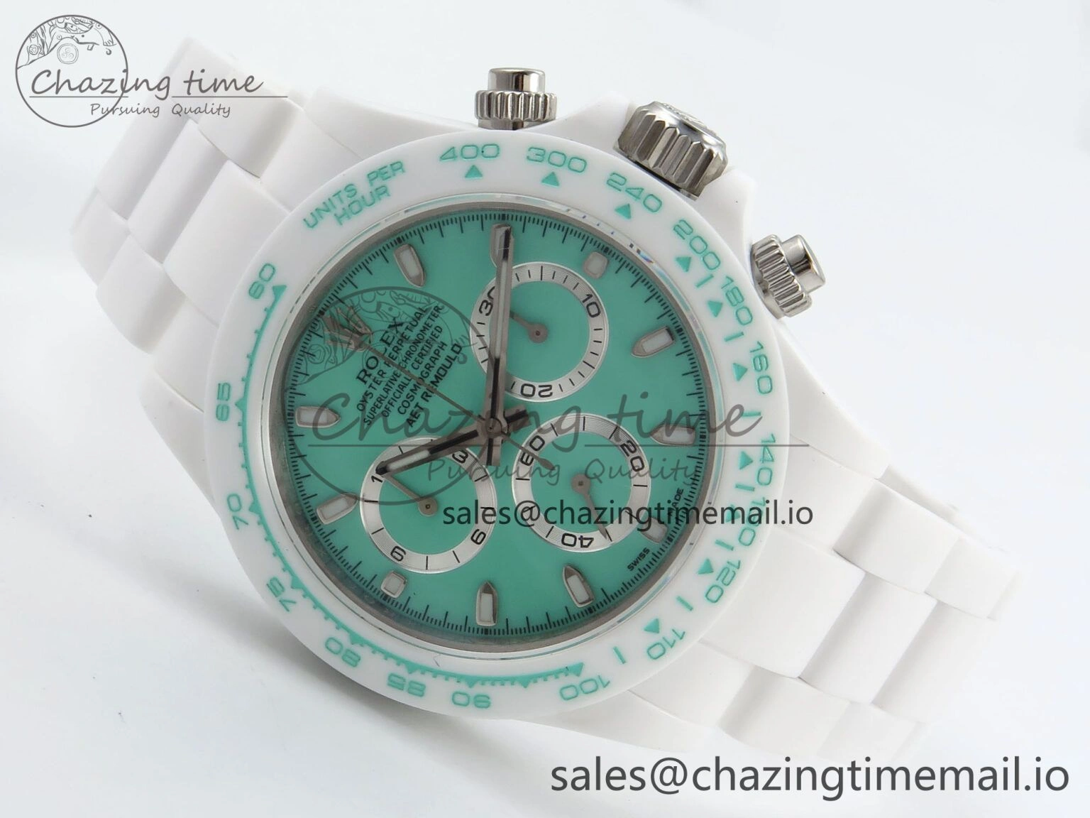 Stylish Daytona AET White Solid Ceramic Case and Bracelet Avocado Green Dial N6F 1:1 Best Edition DD 1172