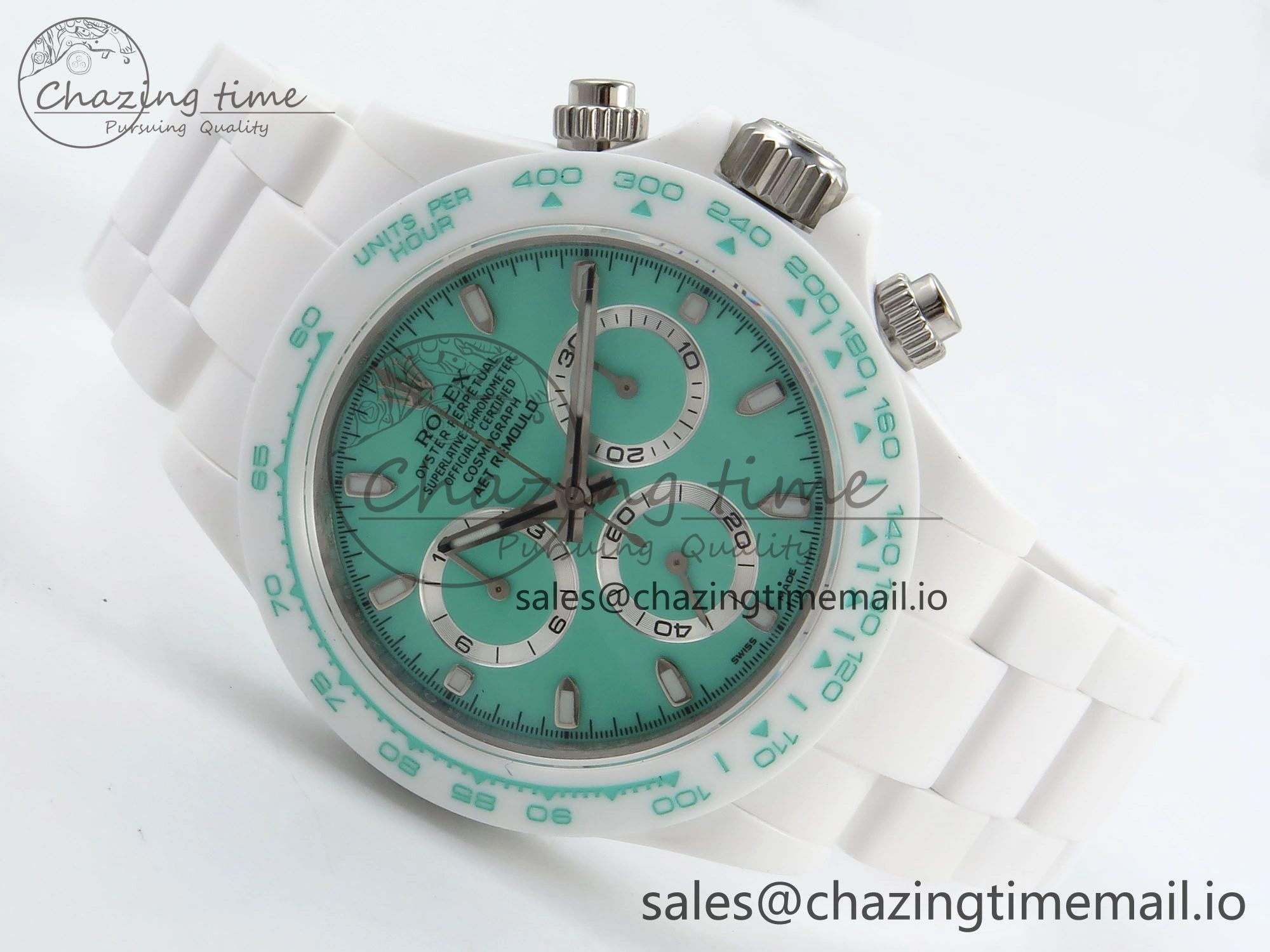 Stylish Daytona AET White Solid Ceramic Case and Bracelet Avocado Green Dial N6F 1:1 Best Edition DD 1172
