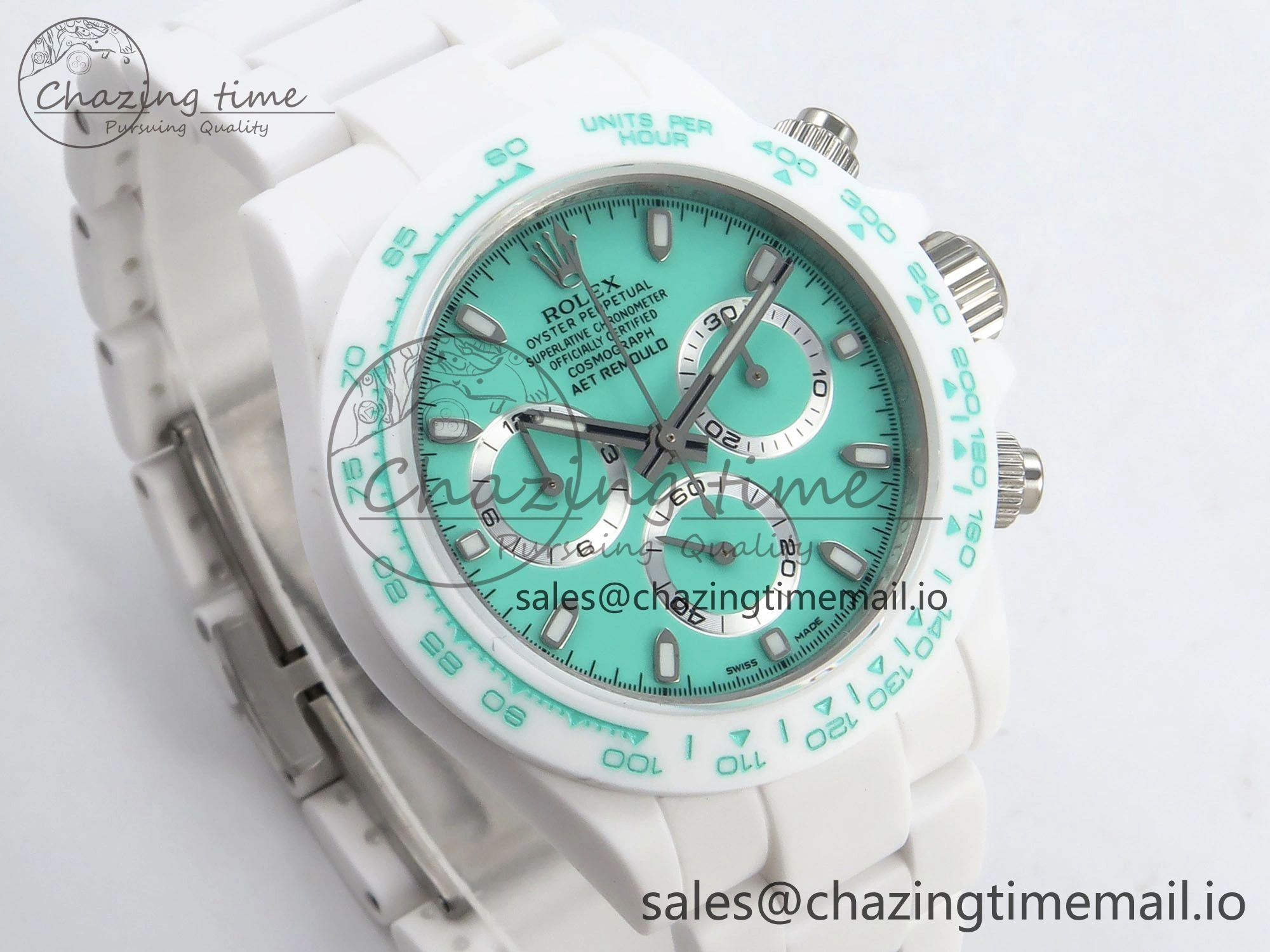 Stylish Daytona AET White Solid Ceramic Case and Bracelet Avocado Green Dial N6F 1:1 Best Edition DD 1172
