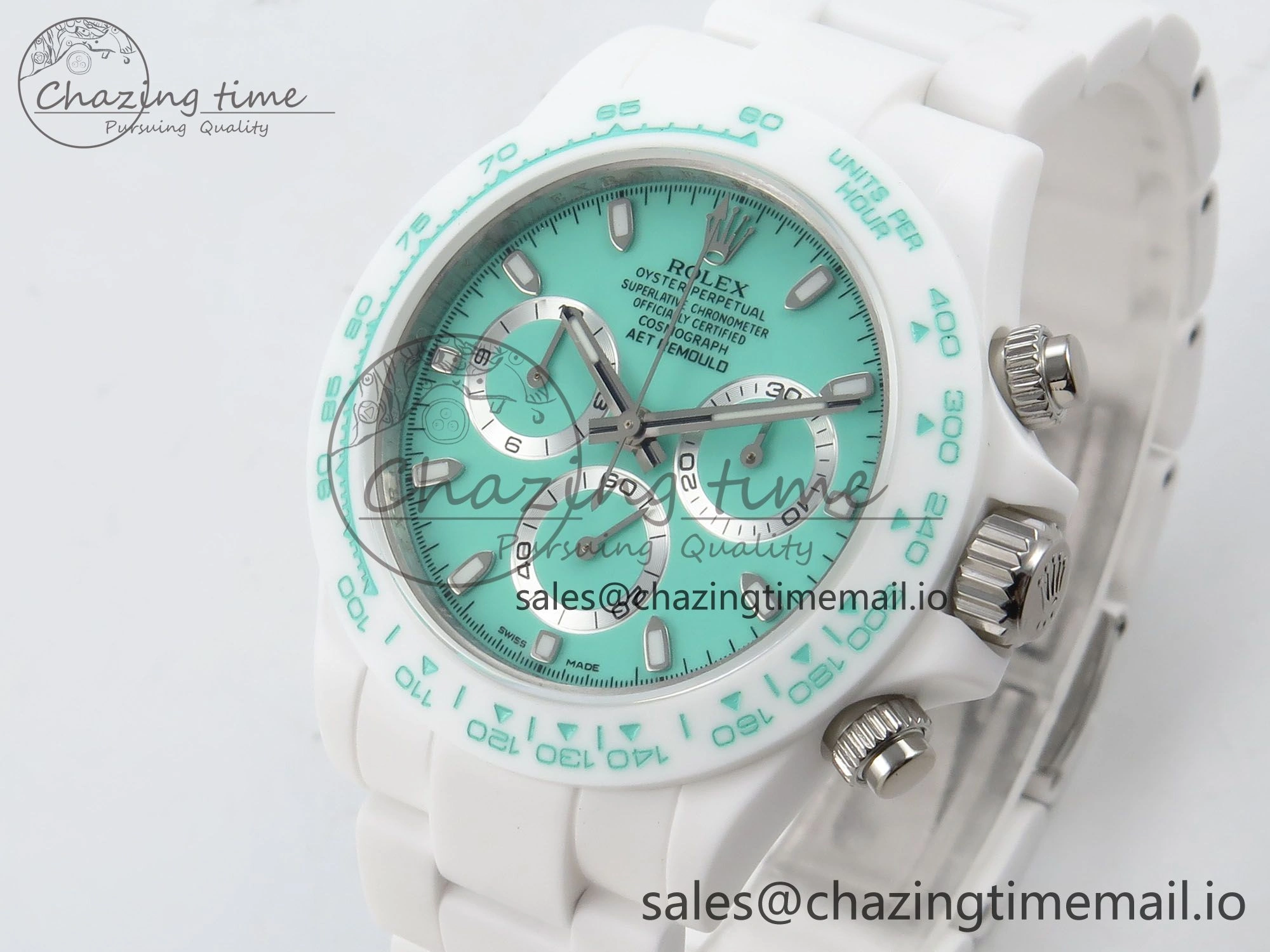 Stylish Daytona AET White Solid Ceramic Case and Bracelet Avocado Green Dial N6F 1:1 Best Edition DD 1172