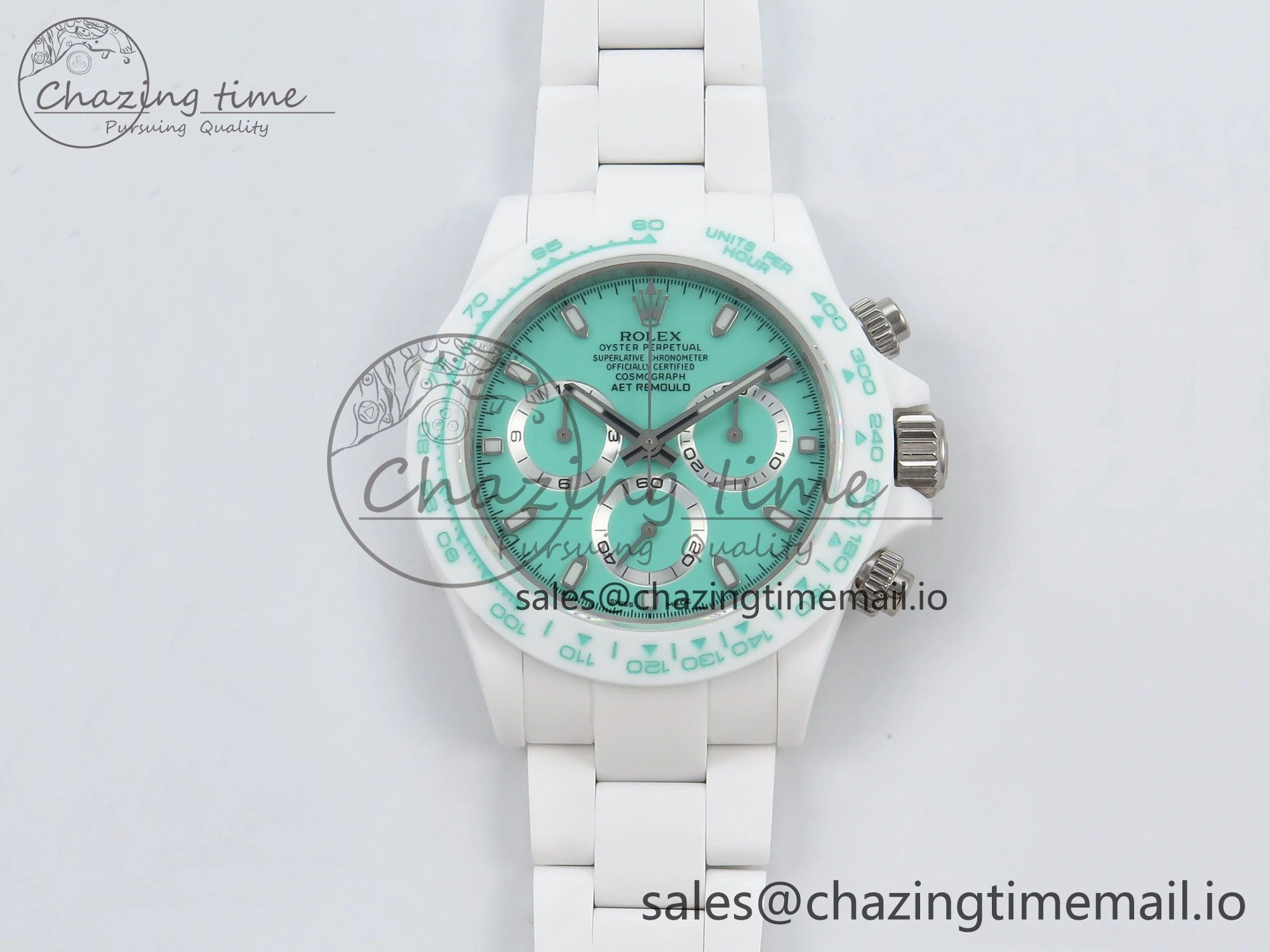 Stylish Daytona AET White Solid Ceramic Case and Bracelet Avocado Green Dial N6F 1:1 Best Edition DD 1172