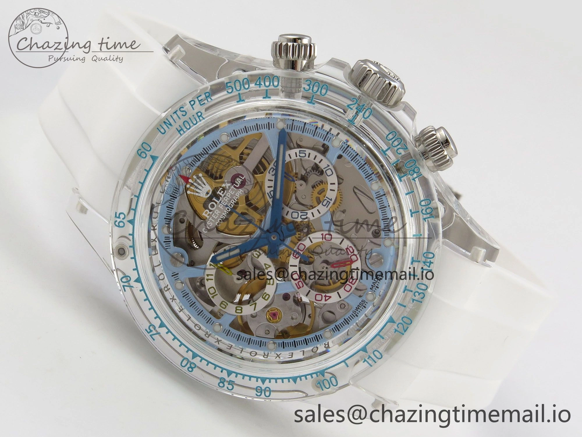 Daytona Aet Remould Transparent SONIC Best Edition Skeleton Dial on White Rubber Strap SA Bright 183
