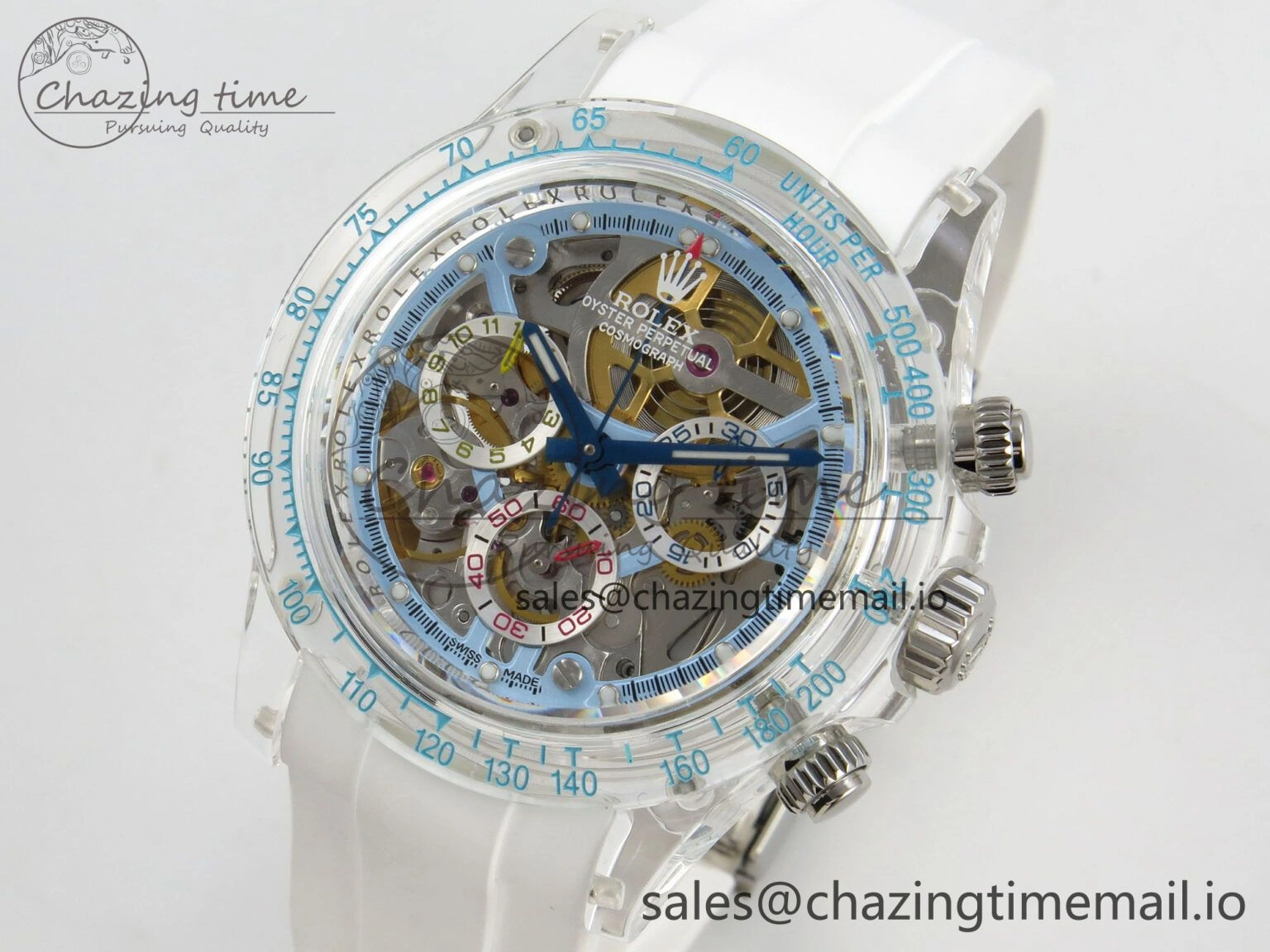 Daytona Aet Remould Transparent SONIC Best Edition Skeleton Dial on White Rubber Strap SA Bright 183