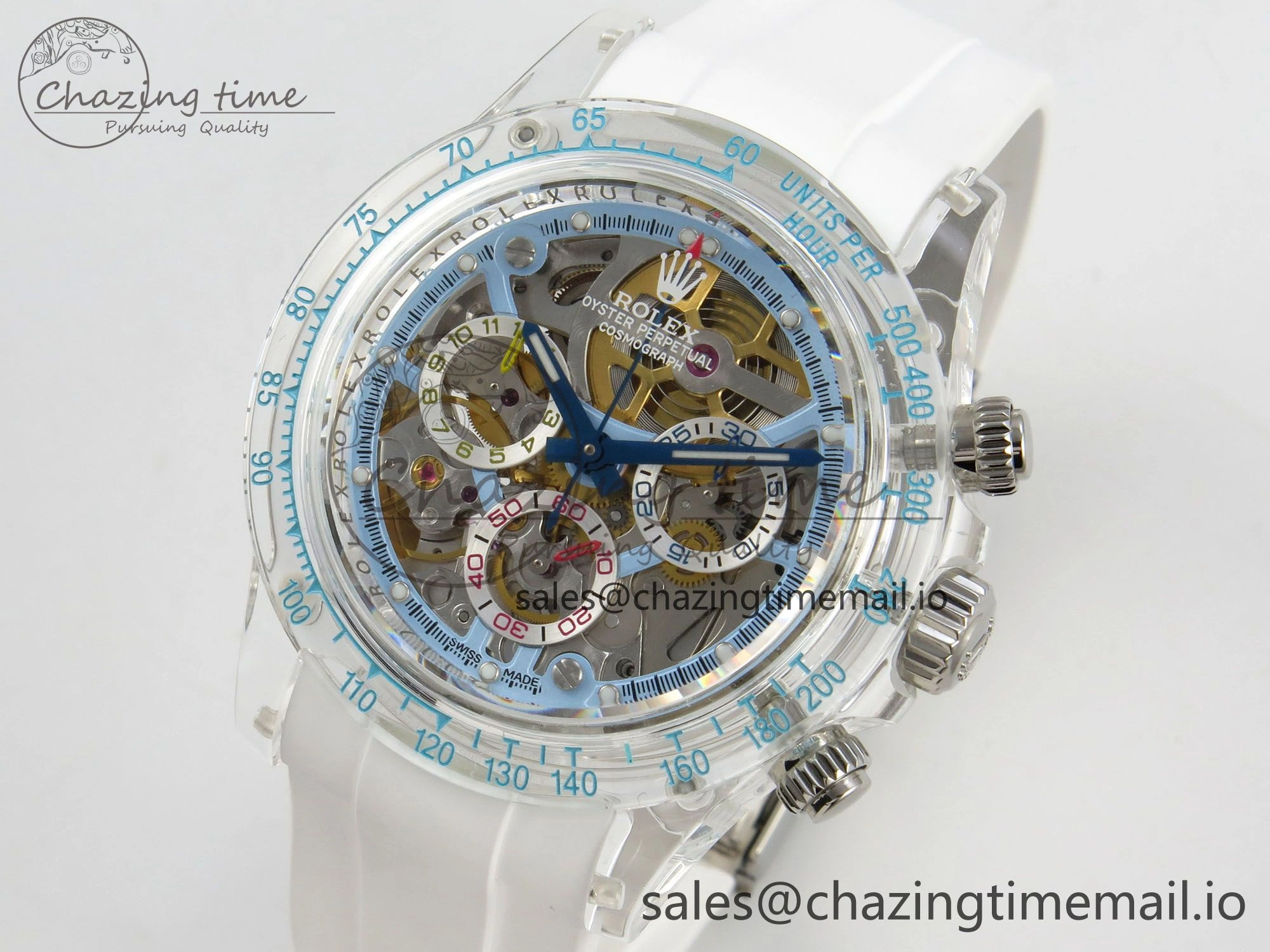 Daytona Aet Remould Transparent SONIC Best Edition Skeleton Dial on White Rubber Strap SA Bright 183
