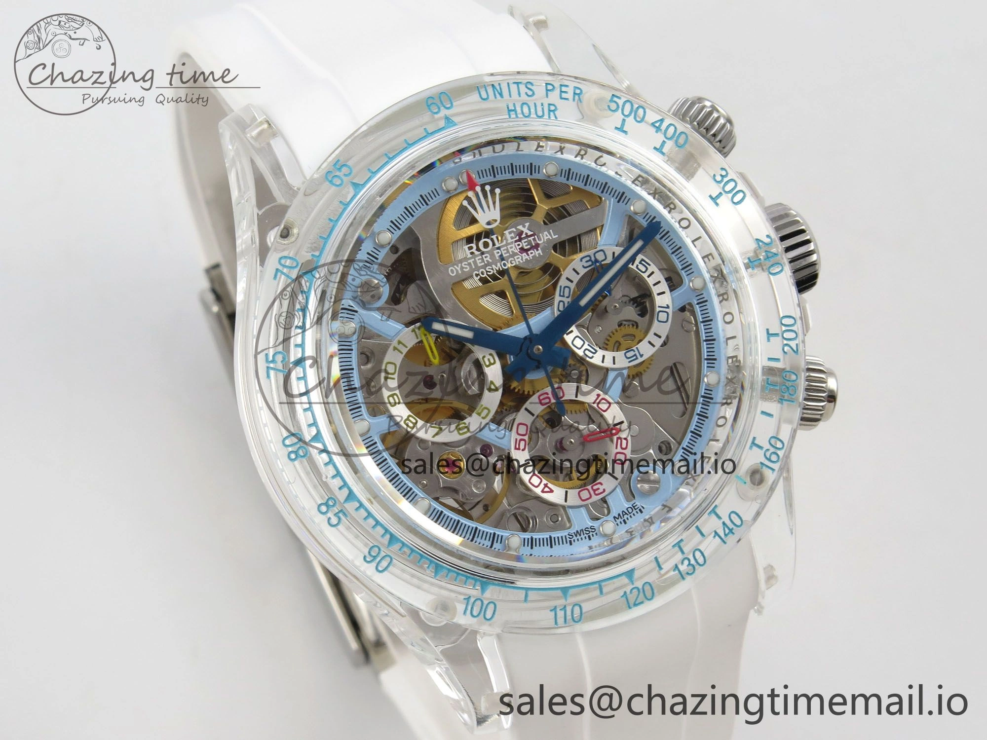 Daytona Aet Remould Transparent SONIC Best Edition Skeleton Dial on White Rubber Strap SA Bright 183