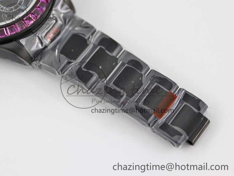 Practical Daytona All Black PVD TWF Best Edition Purple Diamonds Bezel Black Dial on PVD Bracelet SA 2446