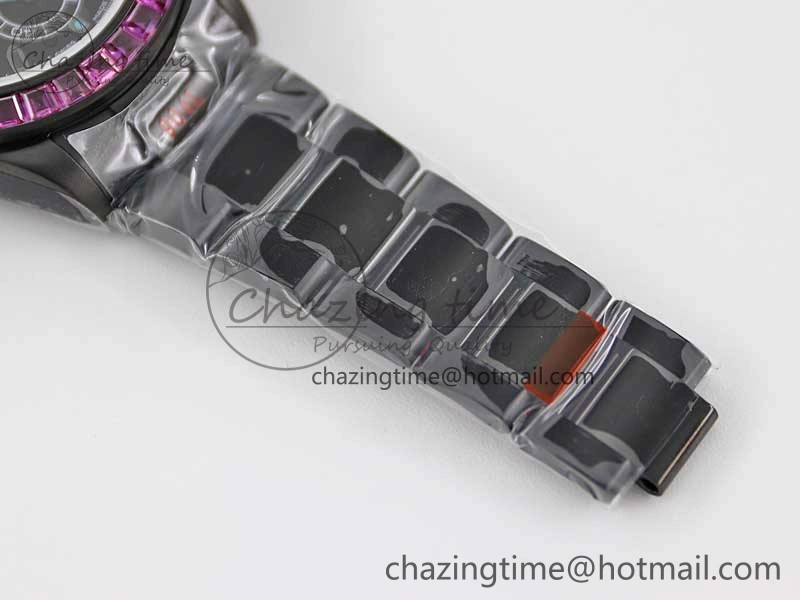 Practical Daytona All Black PVD TWF Best Edition Purple Diamonds Bezel Black Dial on PVD Bracelet SA 2446