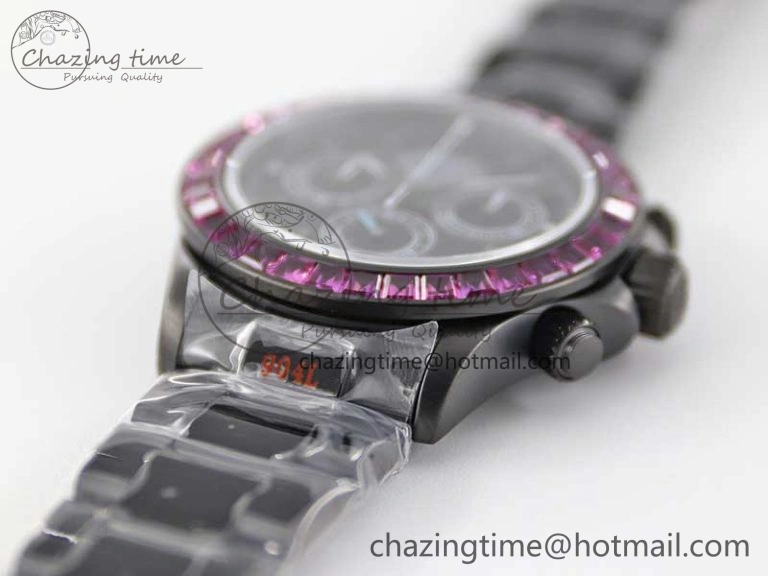 Practical Daytona All Black PVD TWF Best Edition Purple Diamonds Bezel Black Dial on PVD Bracelet SA 2446