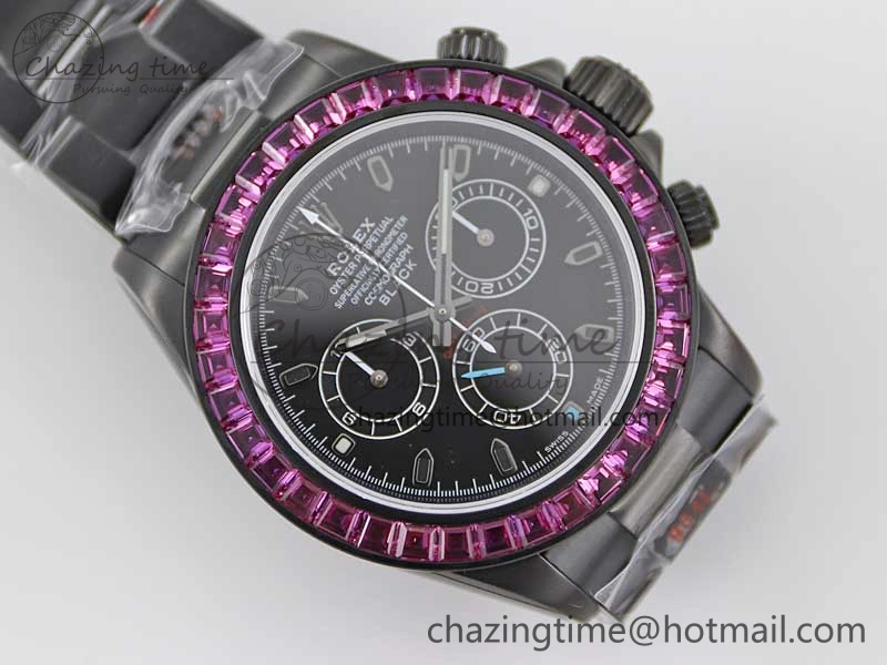 Practical Daytona All Black PVD TWF Best Edition Purple Diamonds Bezel Black Dial on PVD Bracelet SA 2446