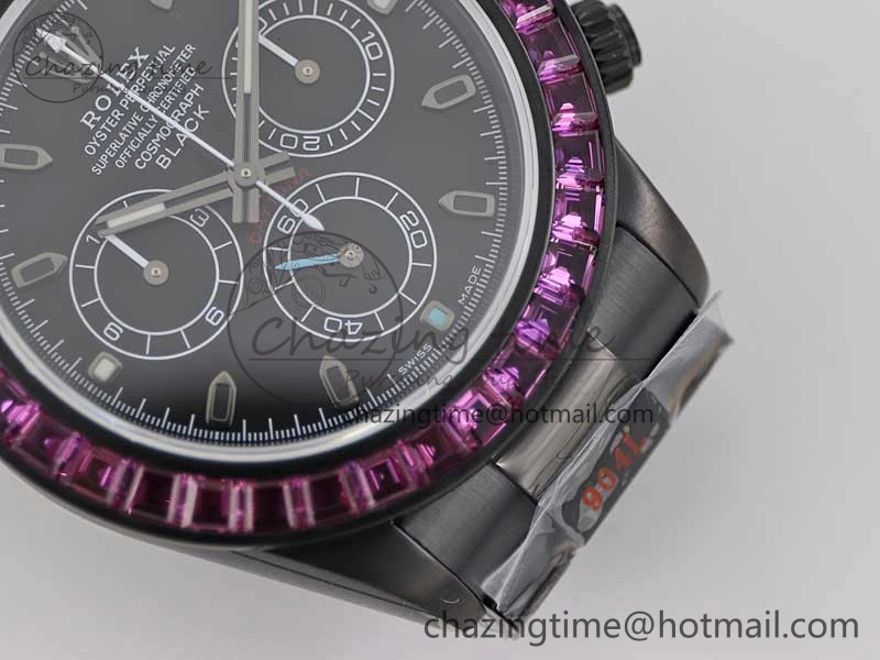 Practical Daytona All Black PVD TWF Best Edition Purple Diamonds Bezel Black Dial on PVD Bracelet SA 2446