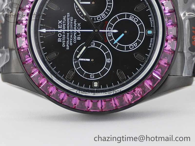 Practical Daytona All Black PVD TWF Best Edition Purple Diamonds Bezel Black Dial on PVD Bracelet SA 2446