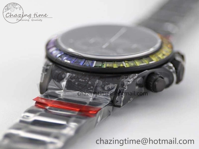 Daytona All Black PVD TWF Best Edition Rainbow Diamonds Bezel Black Dial on PVD Bracelet A Chic 2449