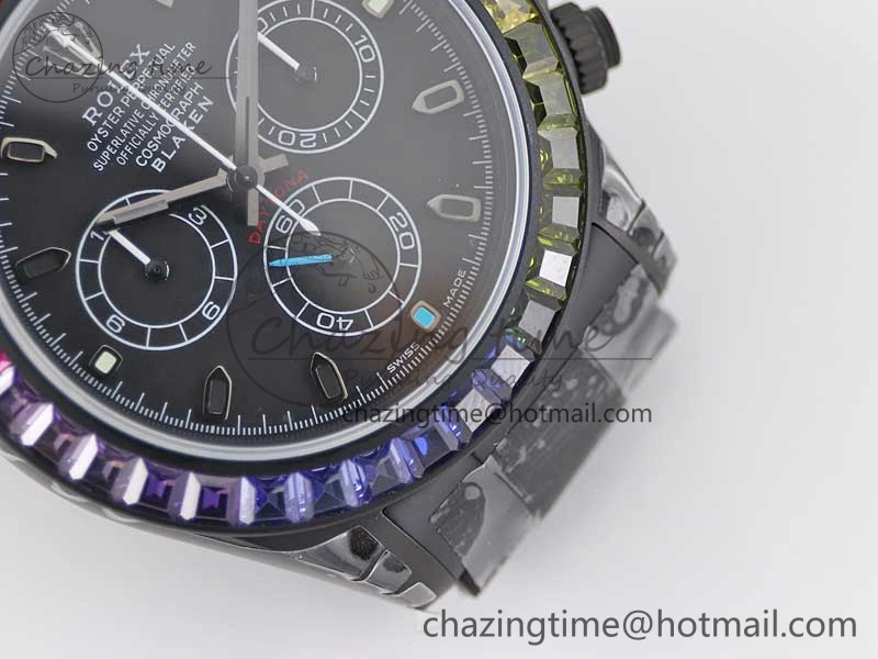 Daytona All Black PVD TWF Best Edition Rainbow Diamonds Bezel Black Dial on PVD Bracelet A Chic 2449
