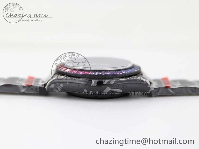 Daytona All Black PVD TWF Best Edition Rainbow Diamonds Bezel Black Dial on PVD Bracelet A Chic 2449