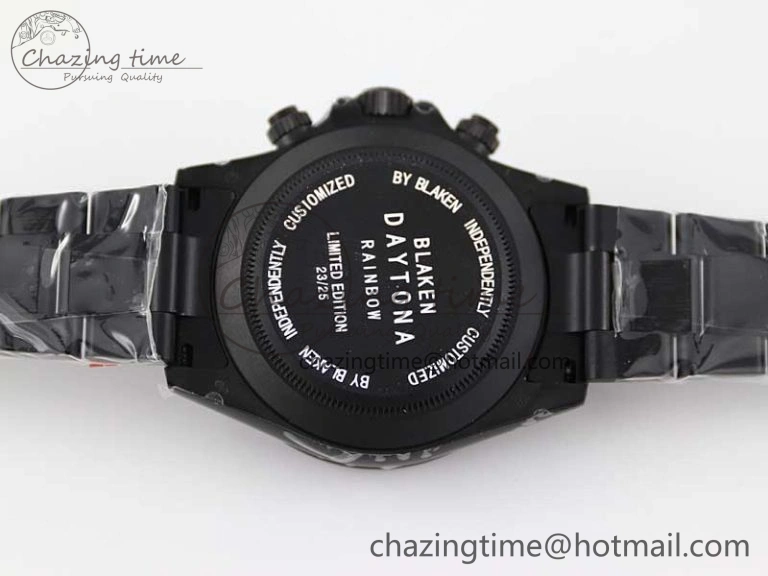 Daytona All Black PVD TWF Best Edition Rainbow Diamonds Bezel Black Dial on PVD Bracelet A Chic 2449